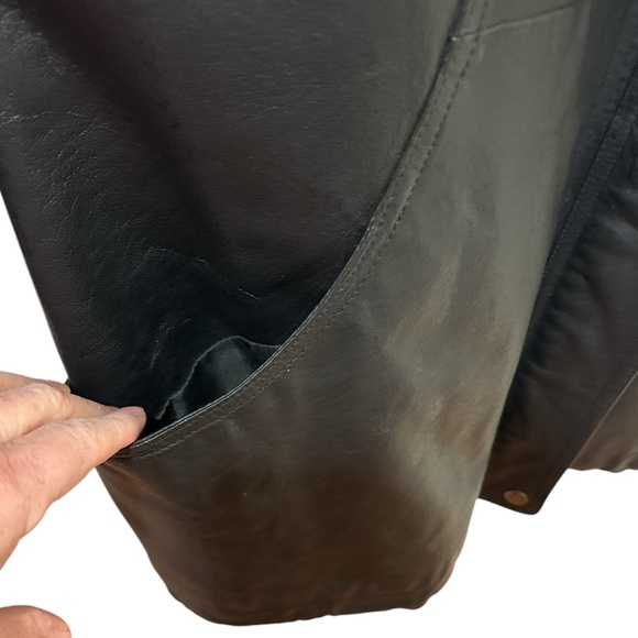 90s MIDDLEBROOK PARK HOODED BLACK LEATHER JACKET OVERSIZED GOTH ROCKABILLY SZ L - Picture 7 of 9